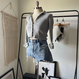 Brandy Melville grey cropped ribbed collard shirt